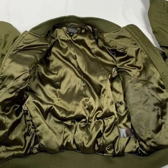 TopShop Bomber Jacket - Army Olive Green with Moto Patches Women's Size US 4 - Picture 4 of 10